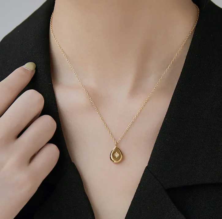 Elegant gold teardrop pendant necklace, dainty minimalist jewelry