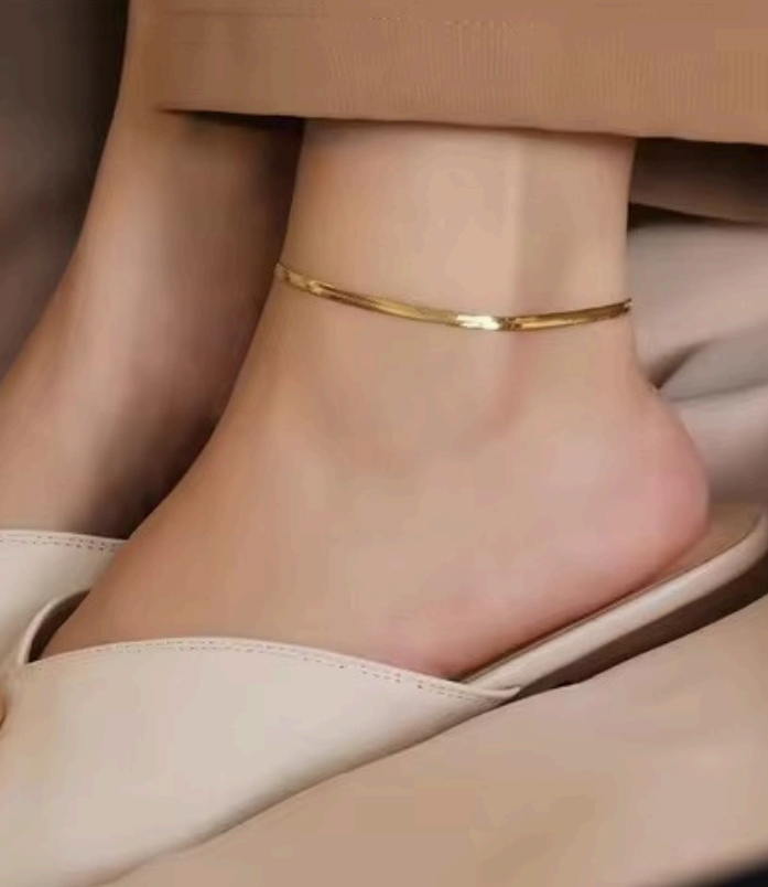 Gold herringbone anklet, anti-tarnish stainless steel