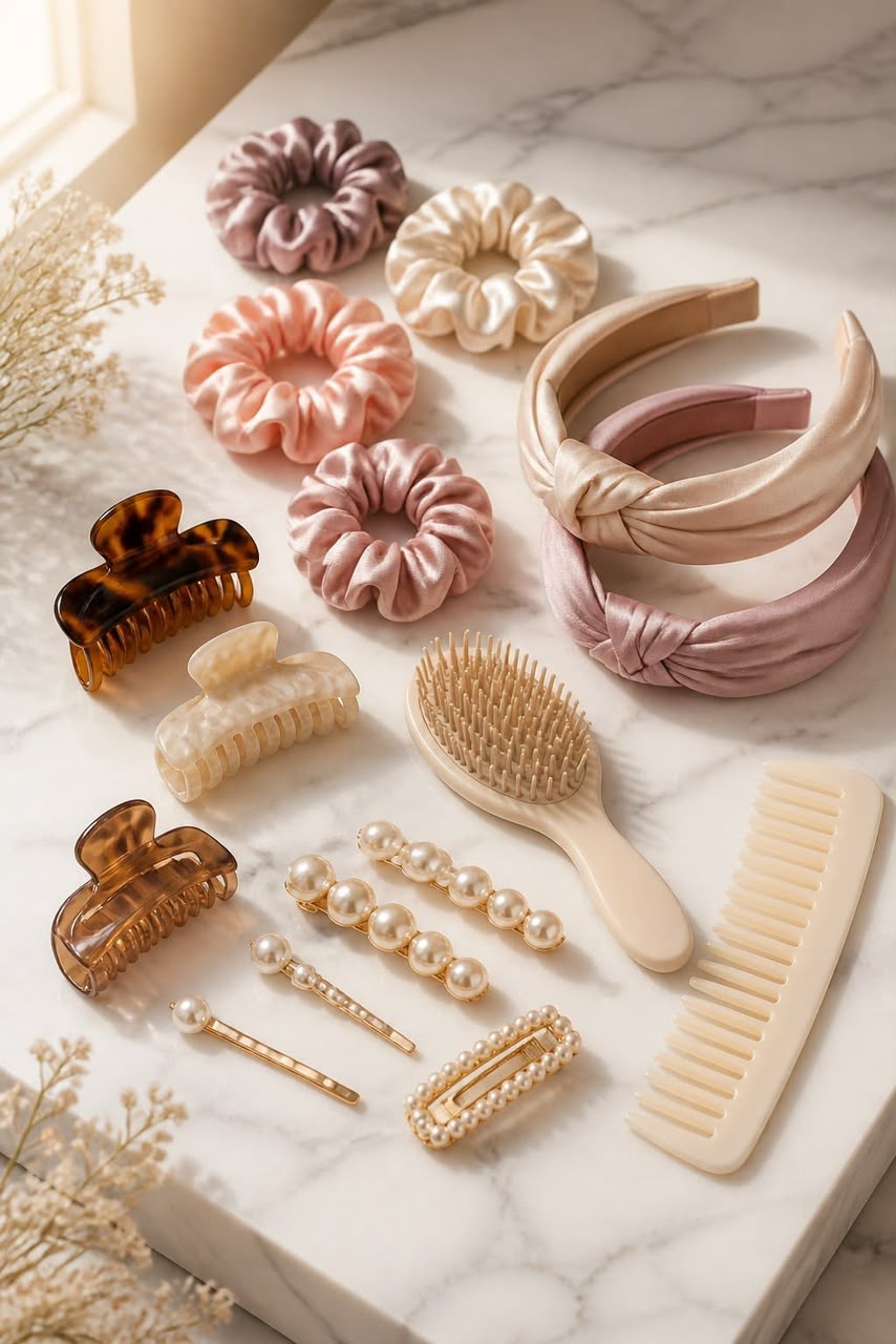 Pearl and floral acrylic hair clips from the Wumika Jewels hair accessories collection