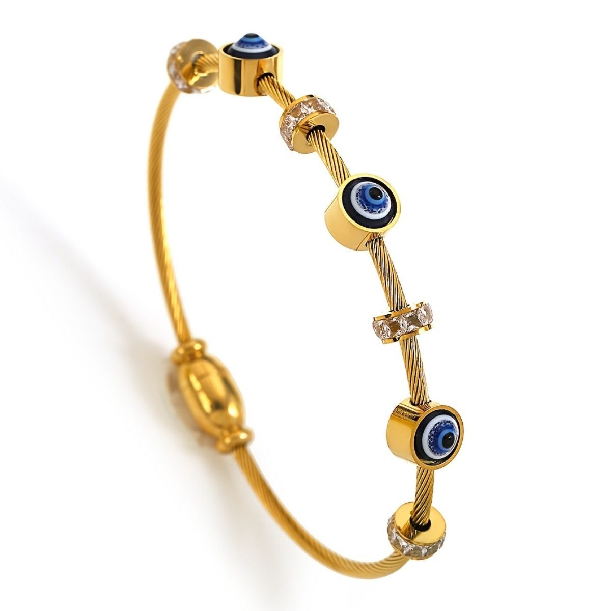 Gold Evil Eye Bracelet with Diamond Accents – Trendy Protection Charm
