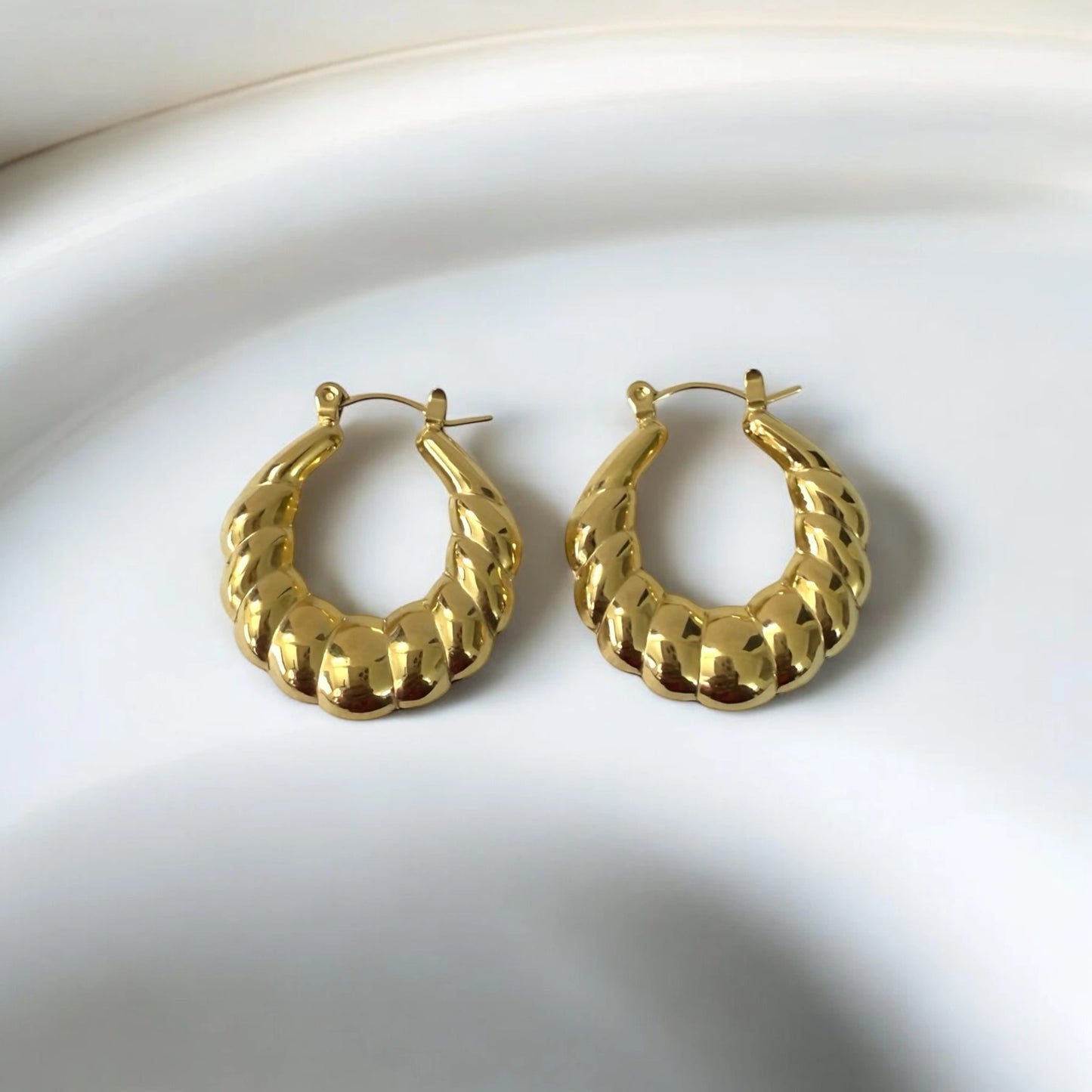 Bold Gold-Tone Twisted Hoop Earrings – Chunky Stainless Steel Spiral Hoops