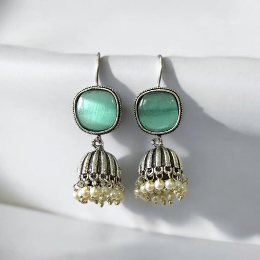 Green Gemstone Statement Earrings