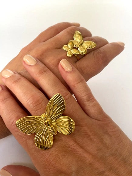 Gold-Plated Statement Butterfly Ring – Adjustable Anti-Tarnish Jewelry