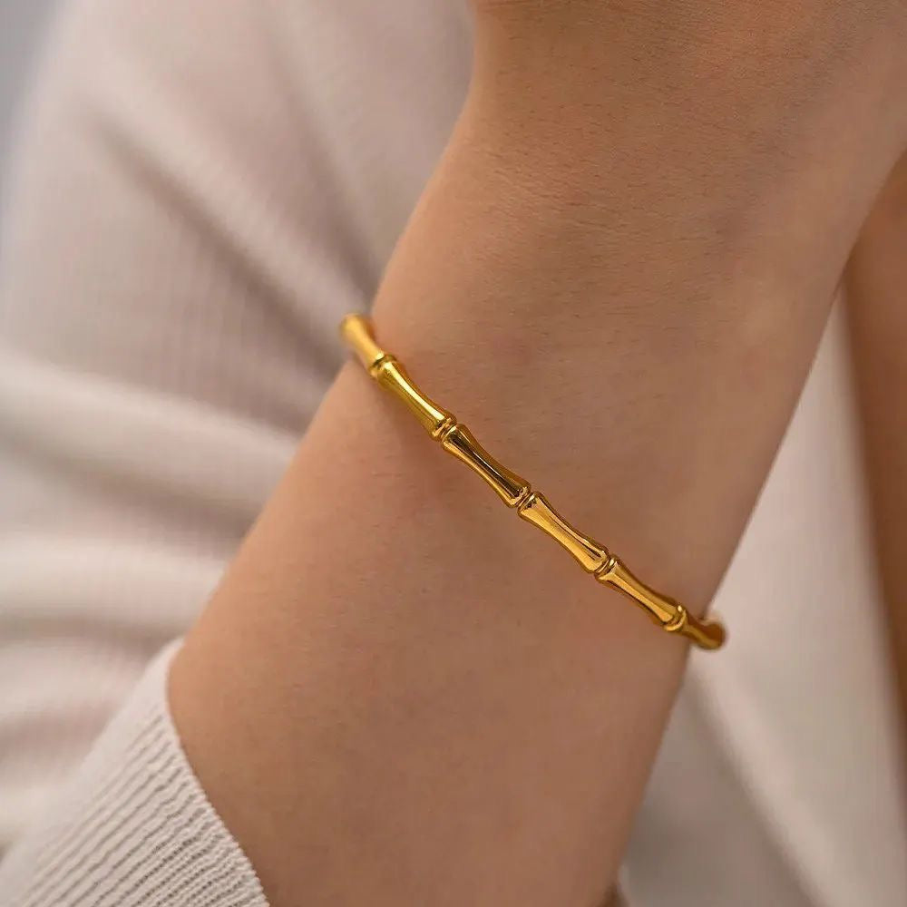 Gold Bamboo Cuff Bracelet – Nature-Inspired Elegance & Timeless Style
