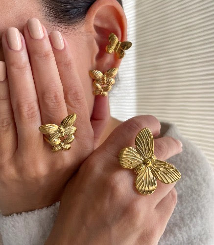 Gold-Plated Statement Butterfly Ring – Adjustable Anti-Tarnish Jewelry