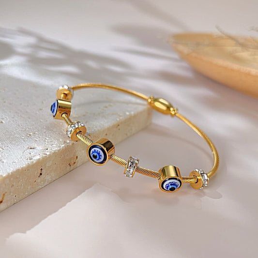 Gold Evil Eye Bracelet with Diamond Accents – Trendy Protection Charm