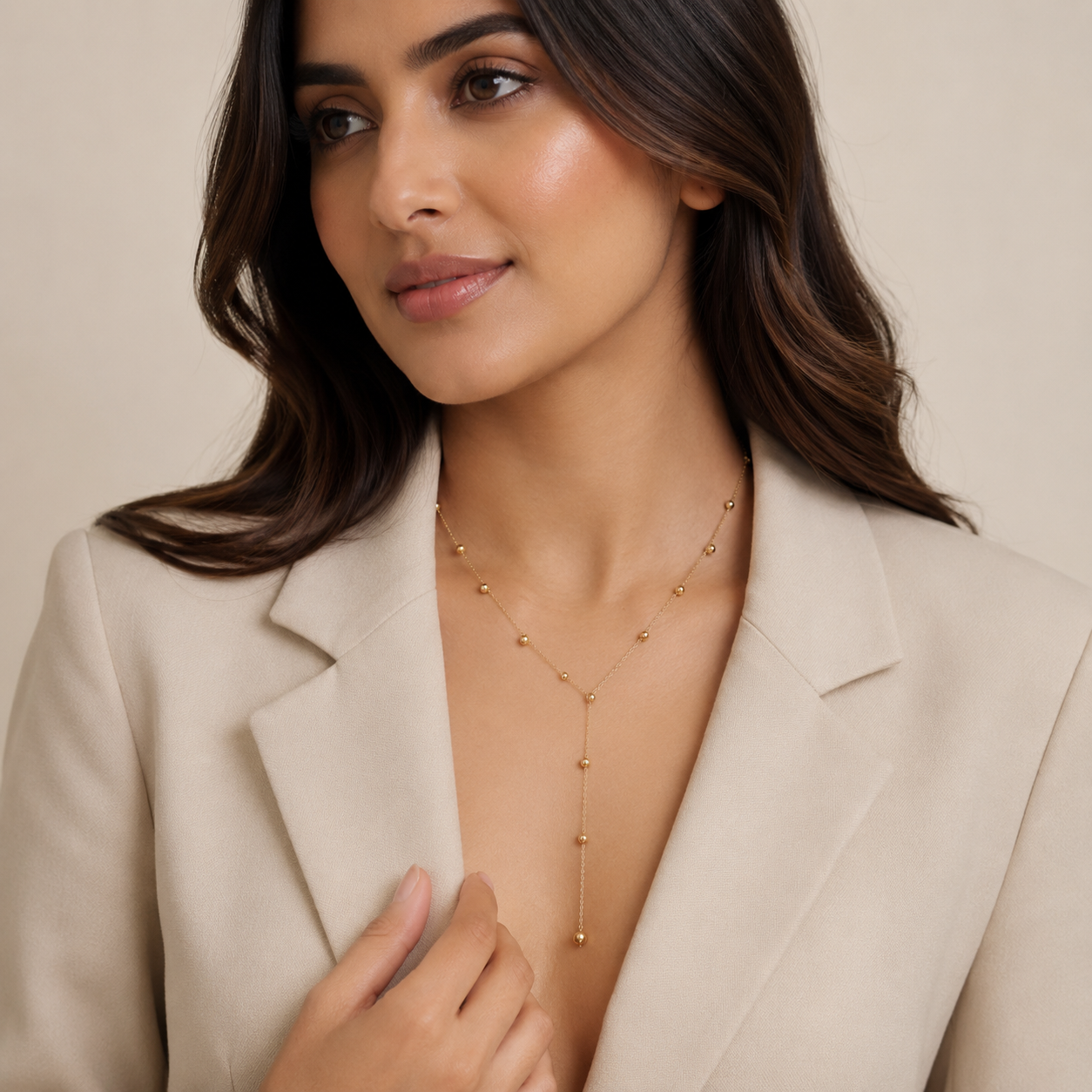 Gold Beaded Lariat Necklace | Minimal Y-Style Necklace for Women