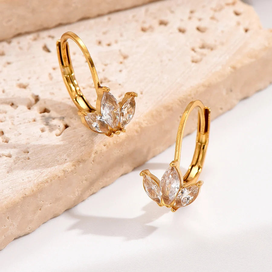 Elegant Gold Hoop Earrings with Marquise-Cut Zircon – Timeless Floral-Inspired Jewelry