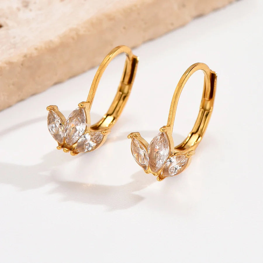 Elegant Gold Hoop Earrings with Marquise-Cut Zircon – Timeless Floral-Inspired Jewelry