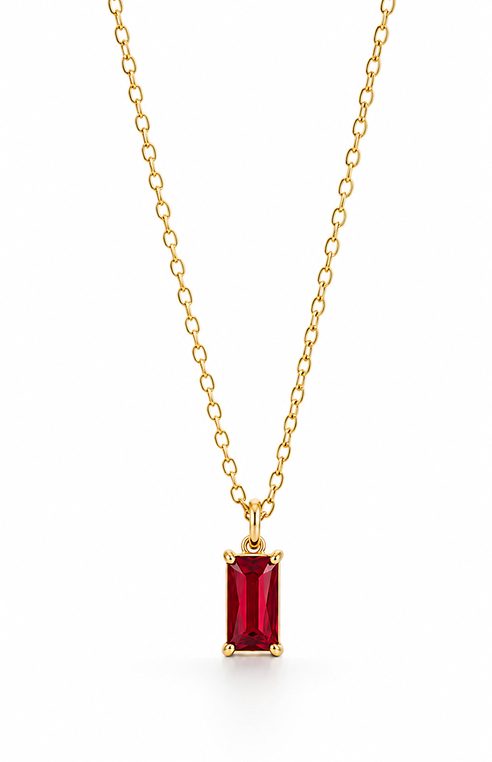 Ruby Red Baguette Pendant Necklace – Minimalist Necklace