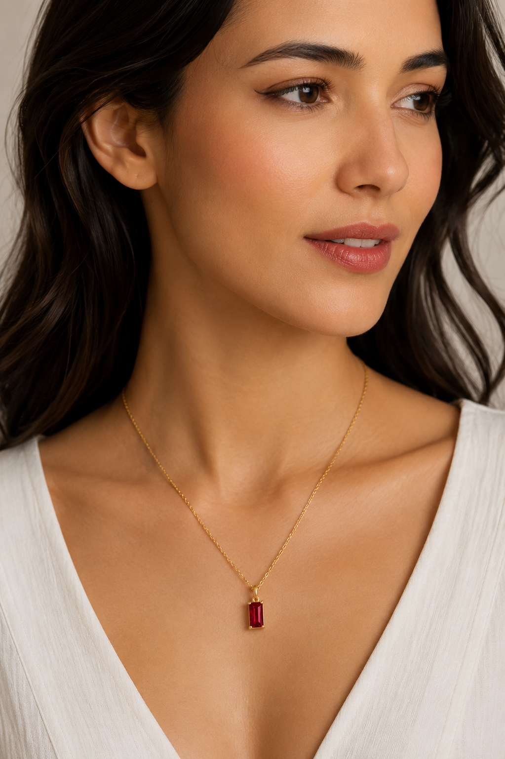 Ruby Red Baguette Pendant Necklace – Minimalist Necklace