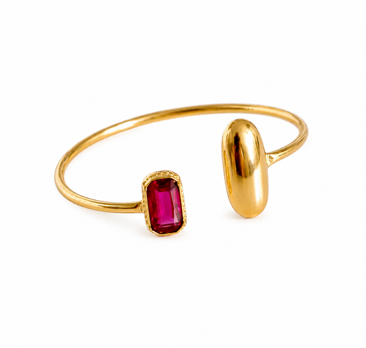 Gold Open Cuff Bangle with Rectangular Gemstone