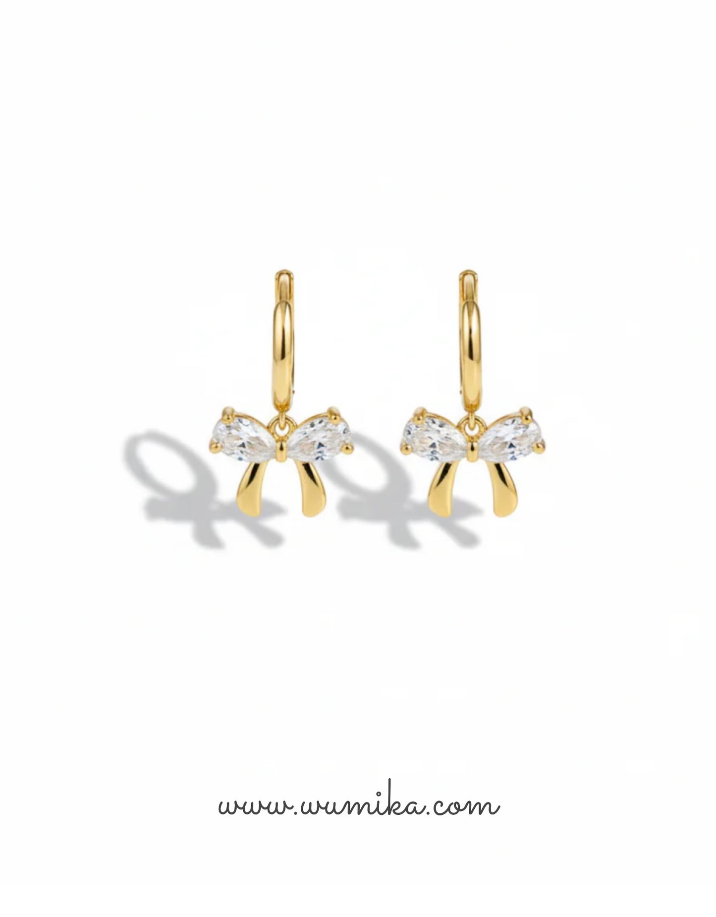 Gold-Plated Bow Earrings for Women | Stainless Steel Crystal Design