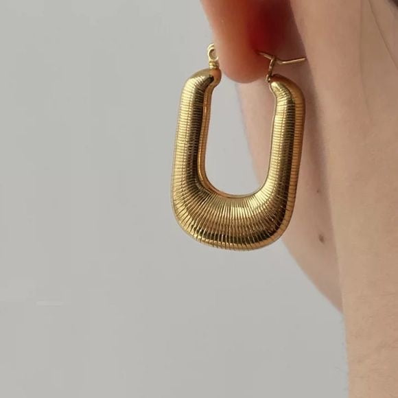Antitarnish Gold Textured 316L Stainless Steel Hoop Earrings