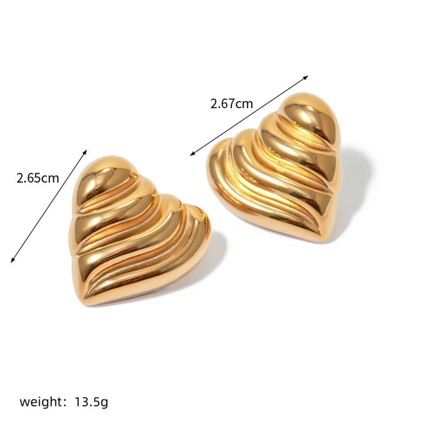 Bold Gold Heart Earrings – Chunky Retro Statement Studs
