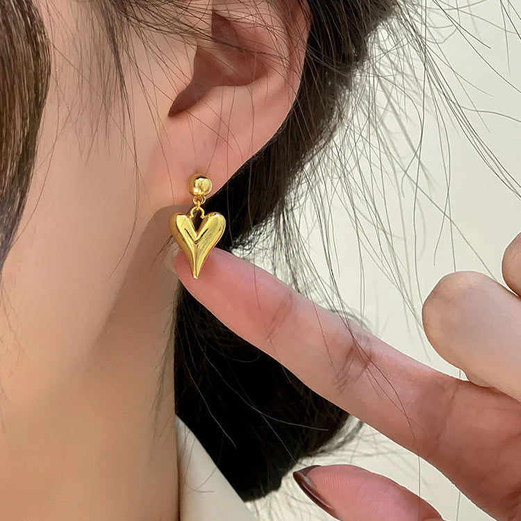 Trendy Gold Puffy Heart Earrings – Romantic Statement Jewelry