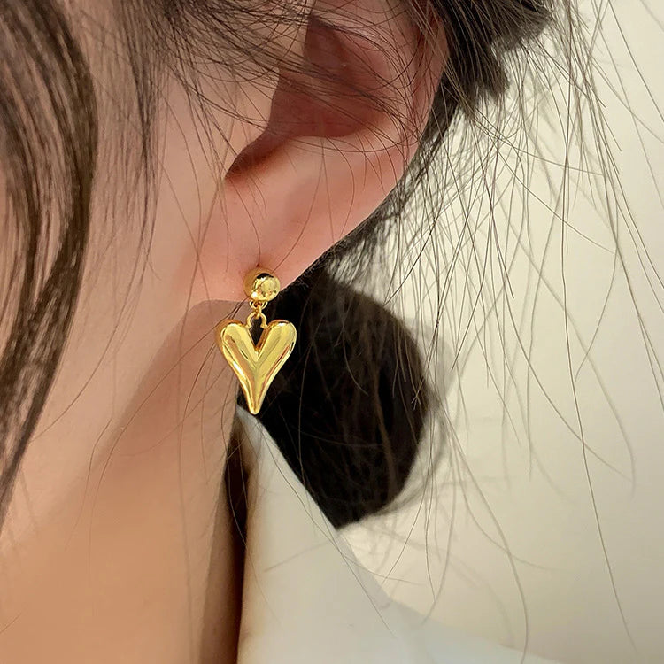 Trendy Gold Puffy Heart Earrings – Romantic Statement Jewelry