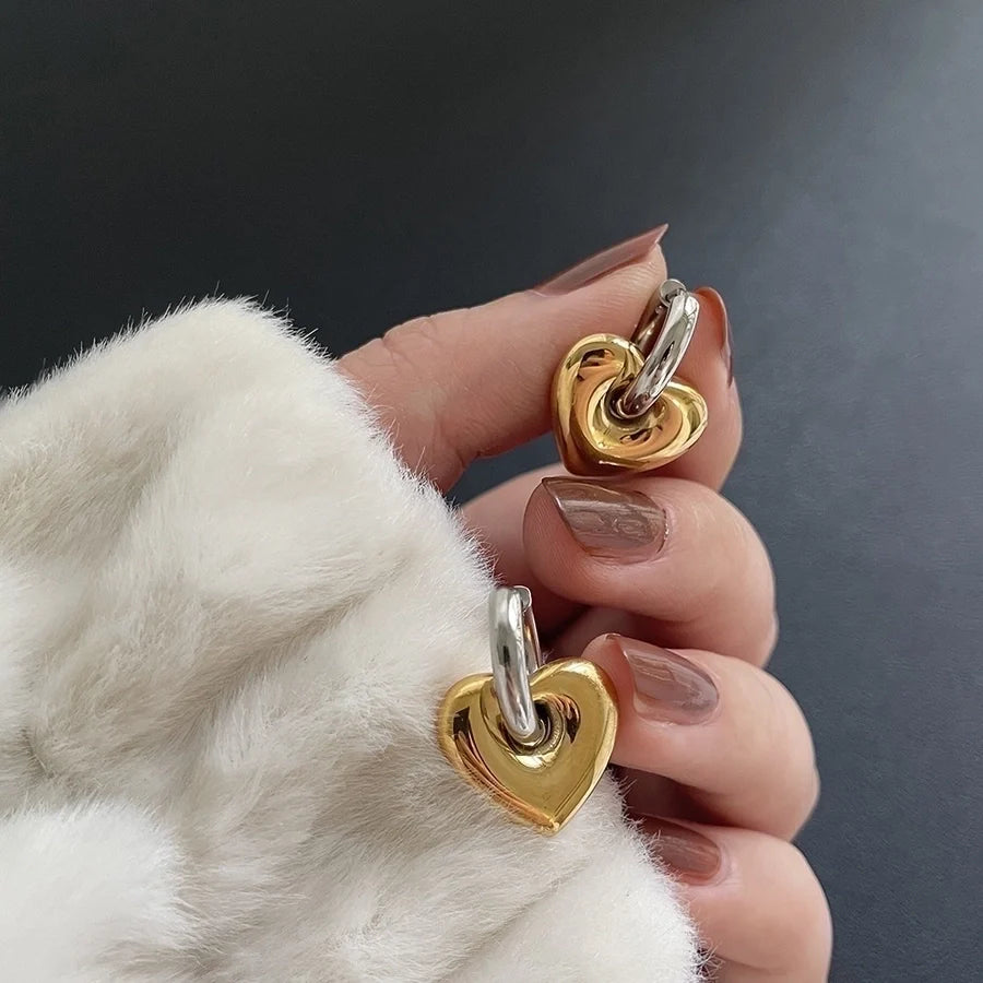 Elegant Two-Tone Heart Hoop Earrings – Gold & Silver Love-Inspired Jewelry