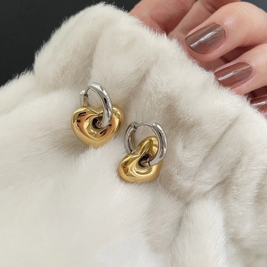 Elegant Two-Tone Heart Hoop Earrings – Gold & Silver Love-Inspired Jewelry