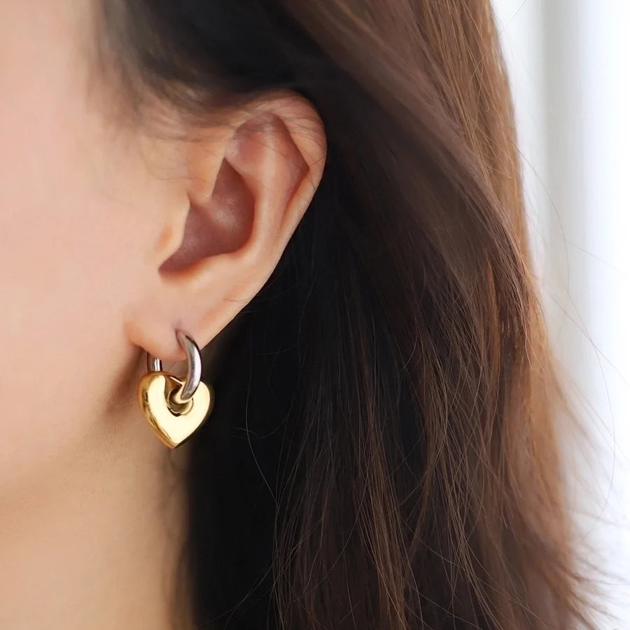 Elegant Two-Tone Heart Hoop Earrings – Gold & Silver Love-Inspired Jewelry