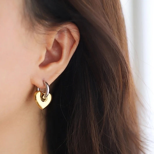 Elegant Two-Tone Heart Hoop Earrings – Gold & Silver Love-Inspired Jewelry