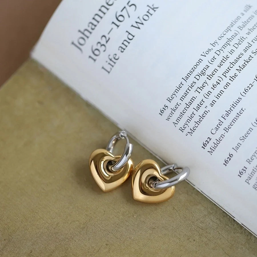 Elegant Two-Tone Heart Hoop Earrings – Gold & Silver Love-Inspired Jewelry