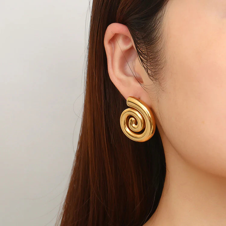 Bold Gold Spiral Earrings – Vintage-Inspired Chunky Statement Jewelry