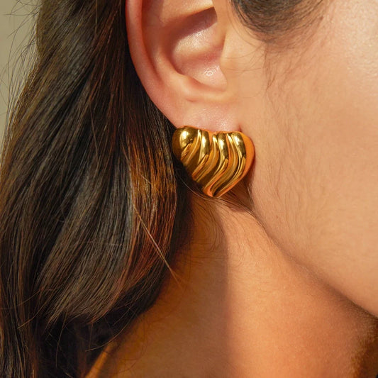 Bold Gold Heart Earrings – Chunky Retro Statement Studs