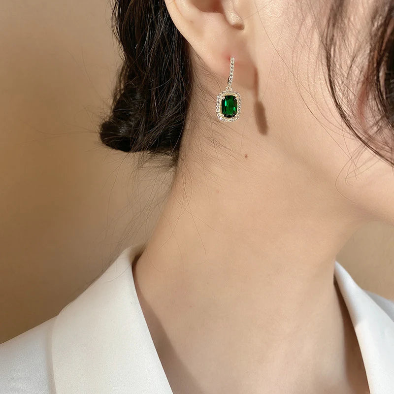 Elegant Emerald Green Drop Earrings with Sparkling Halo – Luxury Statement Jewelry
