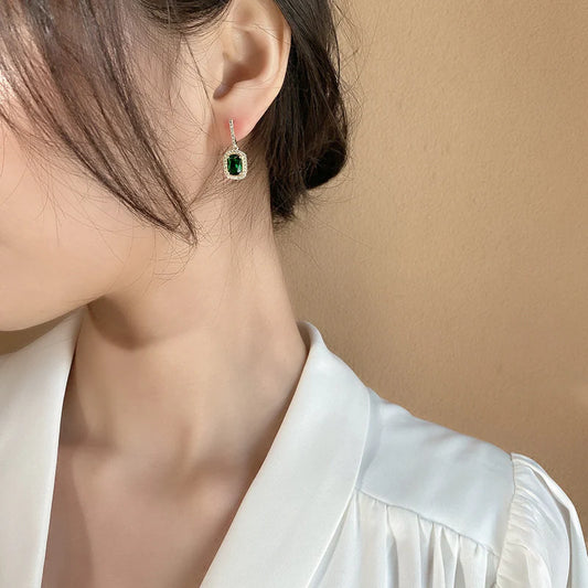 Elegant Emerald Green Drop Earrings with Sparkling Halo – Luxury Statement Jewelry