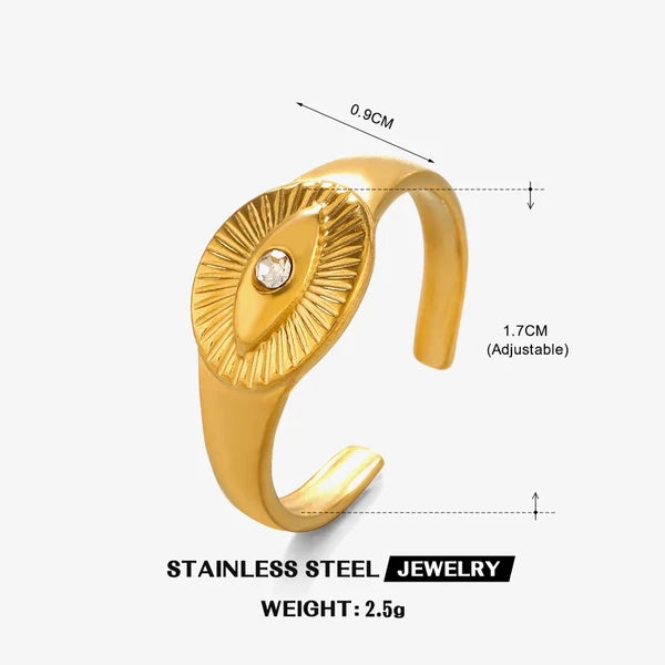 Gold Evil Eye Adjustable Ring – Stainless Steel Protection Jewelry