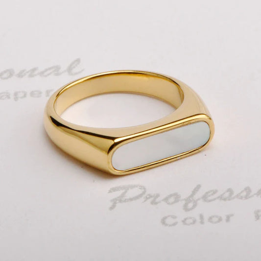 Elegant Gold Signet Ring with Mother of Pearl – Minimalist Luxury Jewelry (Size 9)
