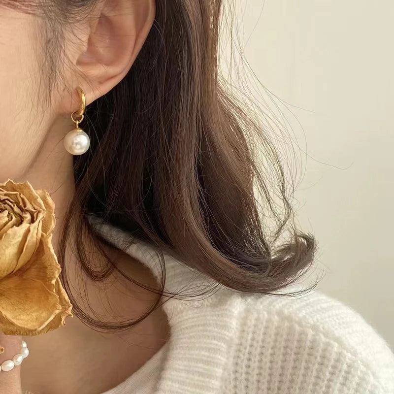 Elegant Gold Pearl Drop Hoop Earrings – Timeless & Chic Jewelry
