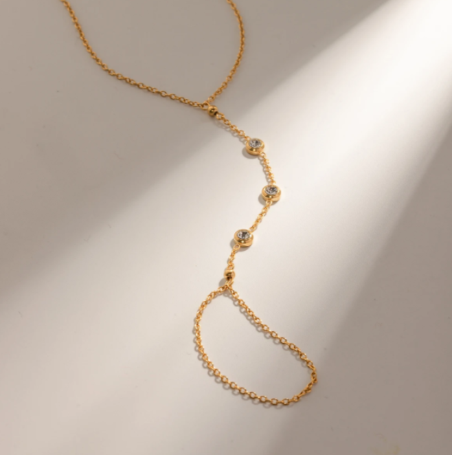 Gold Hand Chain with Crystal Accents – Elegant and Stylish Jewelry Piece