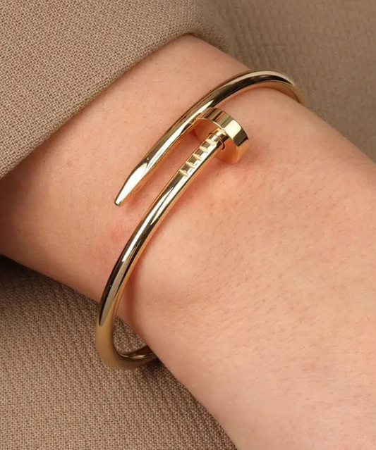Gold Nail Bracelet – Modern Screw Design Bangle, Minimalist Jewelry