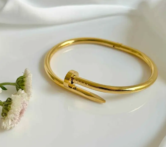 Gold Nail Bracelet – Modern Screw Design Bangle, Minimalist Jewelry