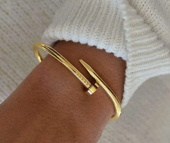Gold Nail Bracelet – Modern Screw Design Bangle, Minimalist Jewelry