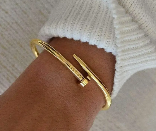 Gold Nail Bracelet – Modern Screw Design Bangle, Minimalist Jewelry