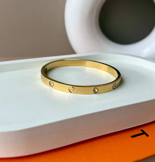 Gold Bangle with Diamond Details - Sleek Design with Elegant Accents
