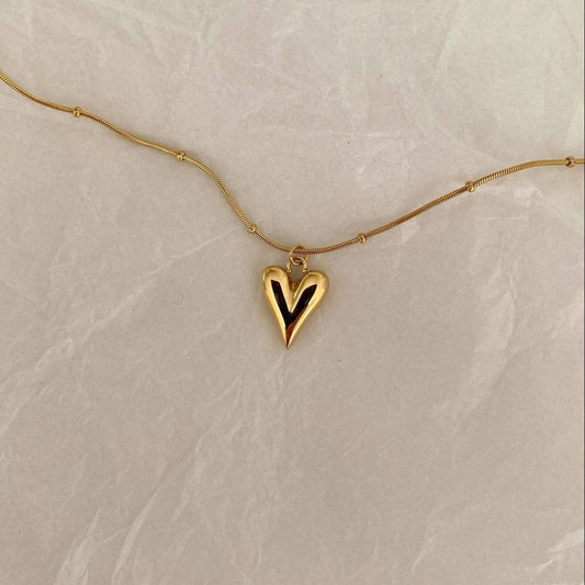 Modern Gold Puff Heart Pendant Necklace – Minimalist Chic Jewelry