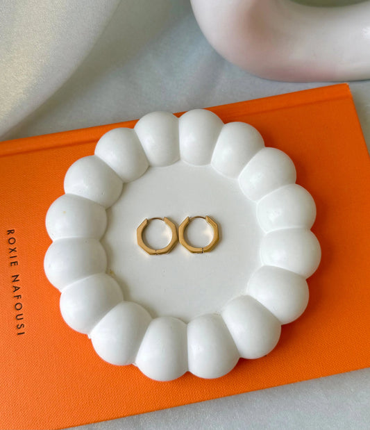 Elegant Hexagonal Gold-Plated Huggie Hoop Earring - Minimalist Geometric Design