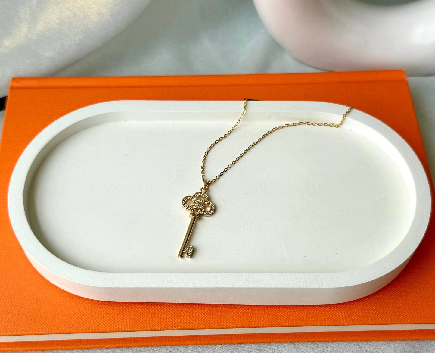 Gold-Plated Key Pendant Necklace with Crystal Detailing