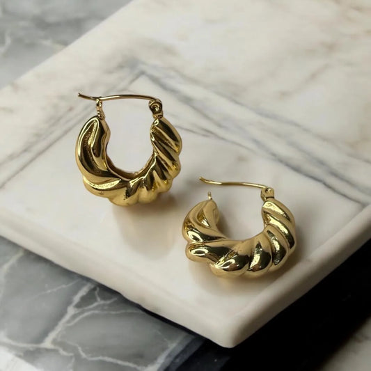 Twisted Gold-Plated Stainless Steel Hoop Earrings