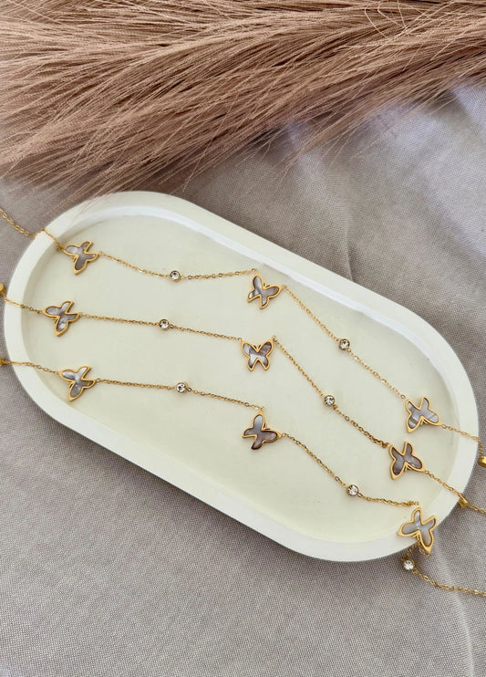 Elegant Butterfly Pendant Necklace with Mother-of-Pearl Accents in Gold Finish