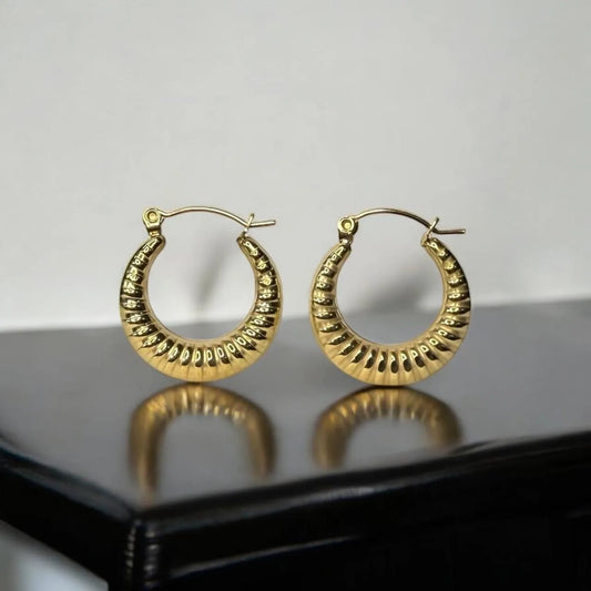Gold-Plated Stainless Steel Textured Hoop Earrings