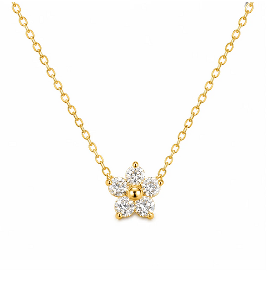 Gold-Plated Floral Pendant Necklace for Women | Stainless Steel Crystal Chain (White)
