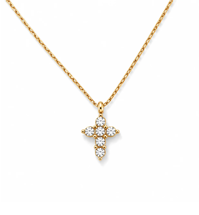 Gold Cross Pendant Necklace – Dainty Crystal Cross Necklace for Women