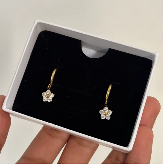 Gold-Plated Floral Hoop Earrings for Women | Stainless Steel Crystal Design