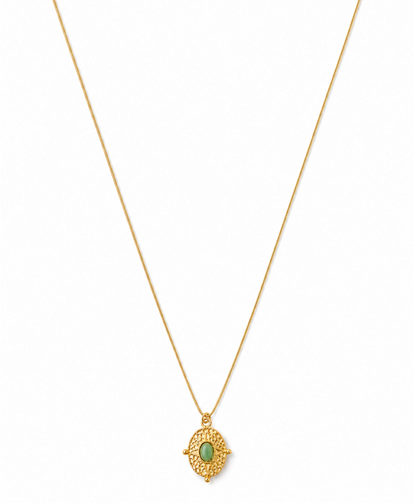 Gold Oval Green Stone Pendant Necklace for Women