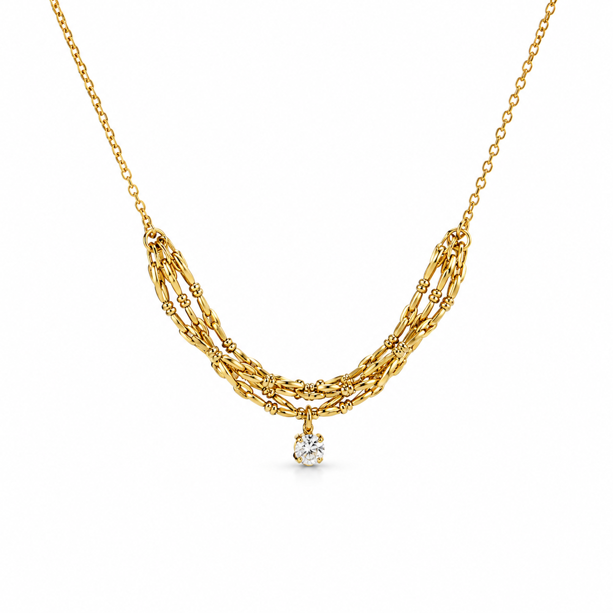 Gold-Plated Crystal Pendant Necklace for Women | Stainless Steel Layered Chain